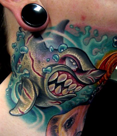 Jonathan Montalvo - shark attack neck tattoo